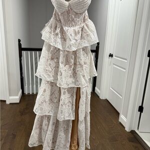 Azazie White Lace Tiered Dress